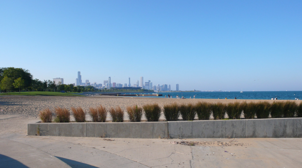 View of the Chicago skyline from 31st Street Beach in Bronzeville, Chicago. Photo via Flickr.