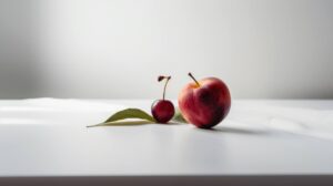 this-still-life-composition-features-a-single-piece-of-fruit-on-a-white-surface